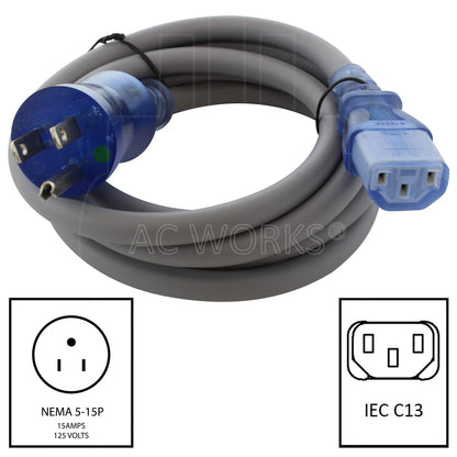 AC WORKS® [MD15AC13-072] 15A 6FT 14/3 Medical Grade Power Cord to IEC C13 End