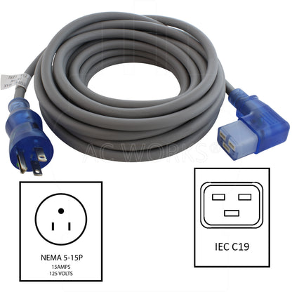 AC WORKS® [MD15ALC19-240] 14/3 15A Medical Grade Power Cord With IEC C19 Connector