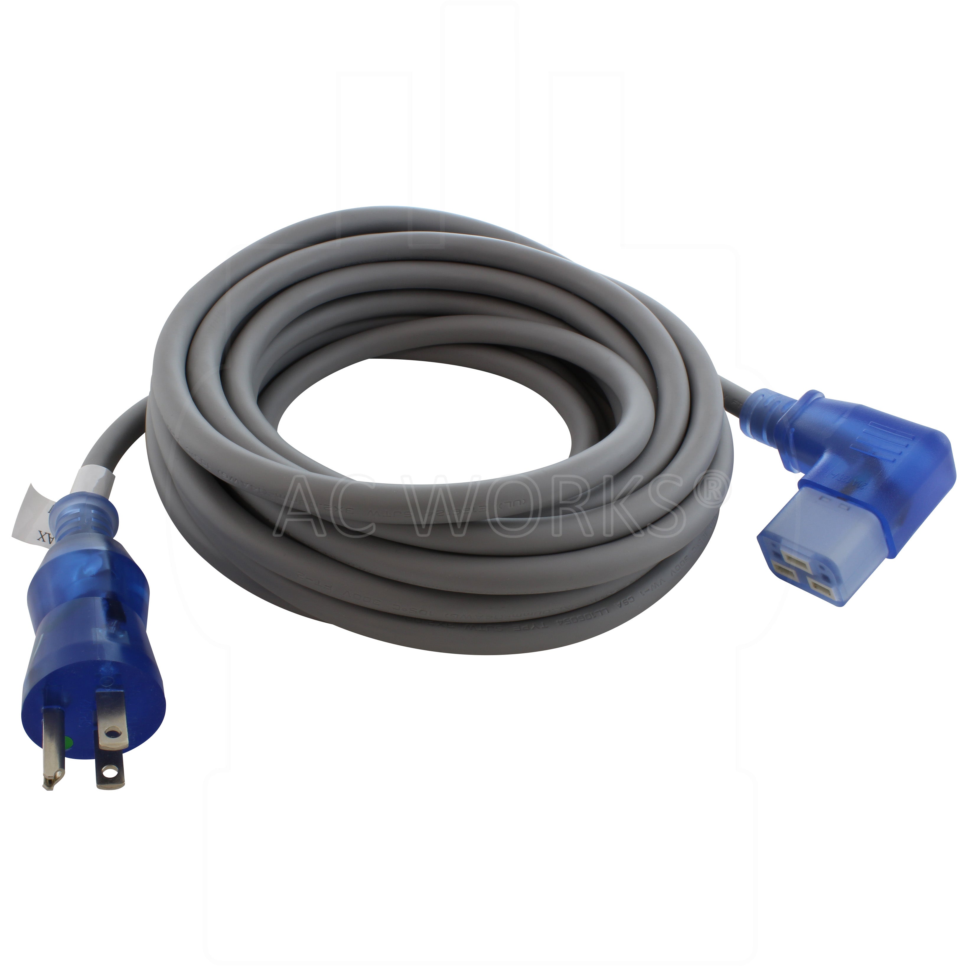 AC WORKS® [MD15ARC19-240SW] 20FT 14/3 15A Medical Grade Power Cord with Right Angle IEC C19