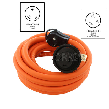 NEMA TT-30P to NEMA L5-30R RV power supply cord