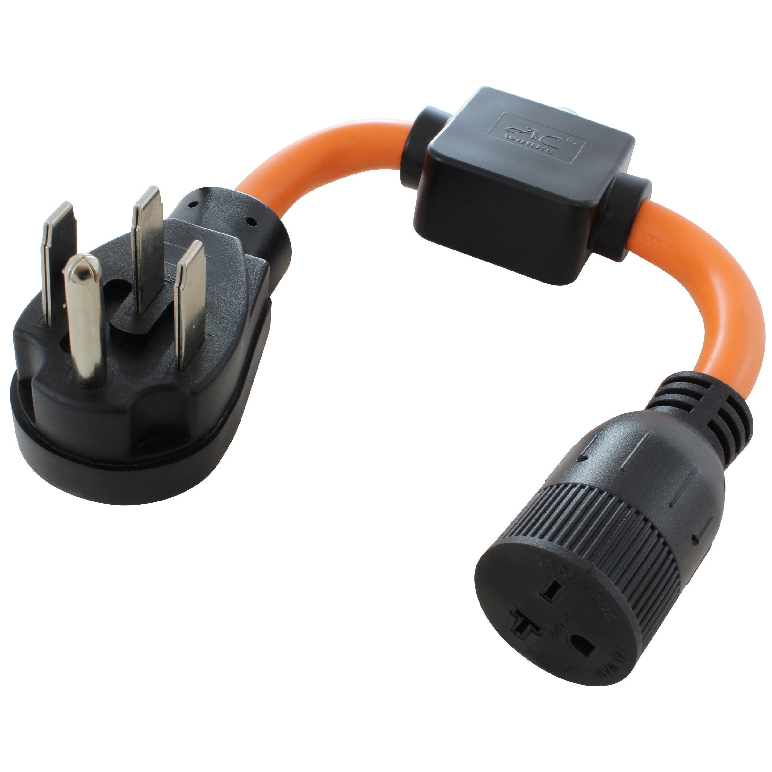 20 amp protected adapter for 4-prong range outlet, 50 amp range to 20 amp 250 volt connector