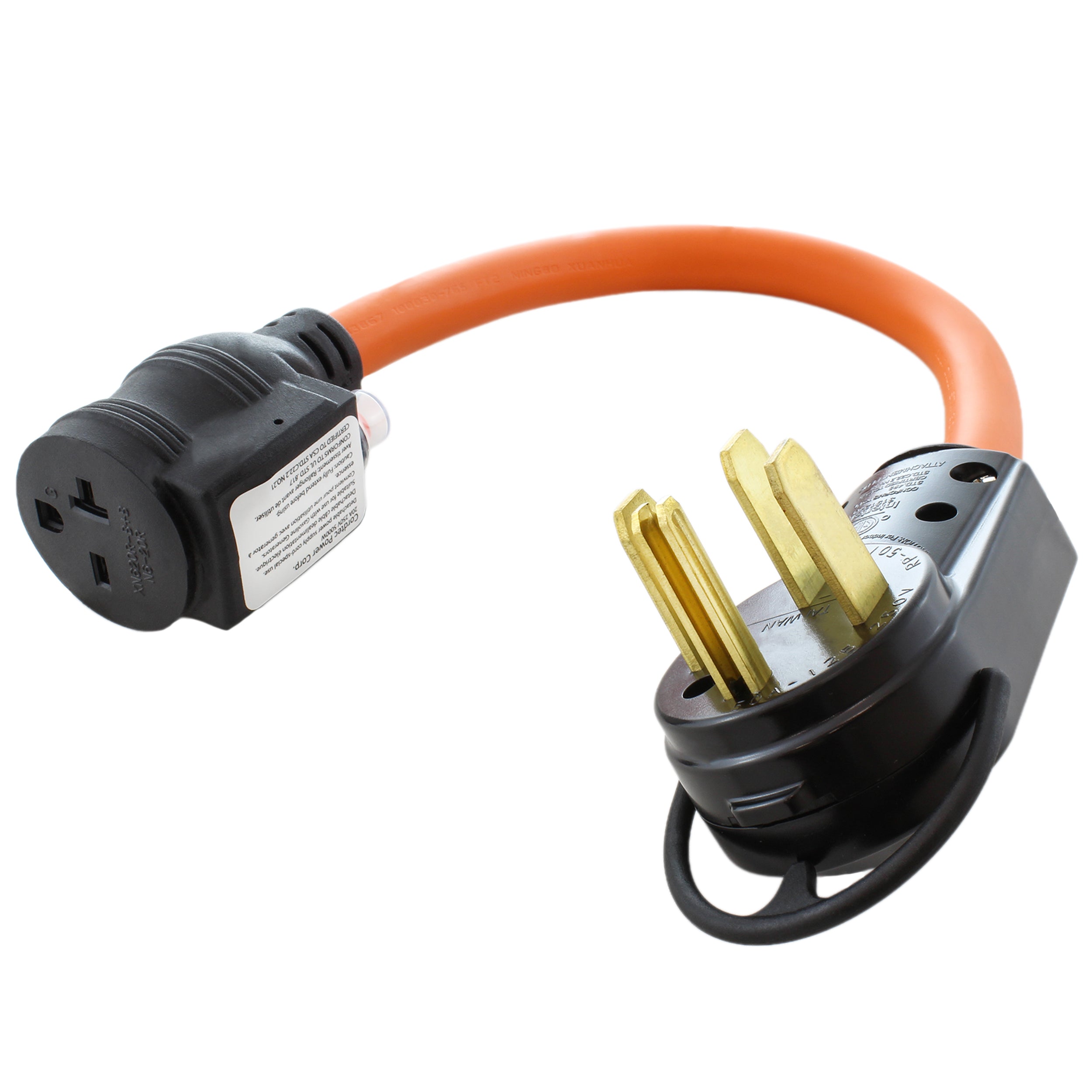 AC WORKS® [S1450CB620] 1FT 50A 14-50P RV/Generator/Range Plug to 6-15/20 Outlet with 20A Breaker