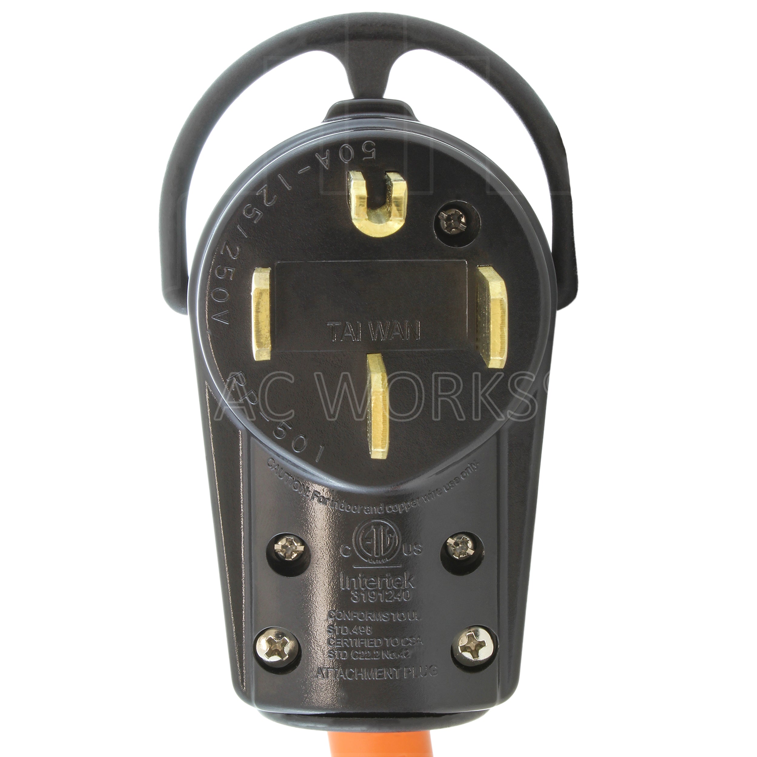 AC WORKS® [S1450CB620] 1FT 50A 14-50P RV/Generator/Range Plug to 6-15/20 Outlet with 20A Breaker