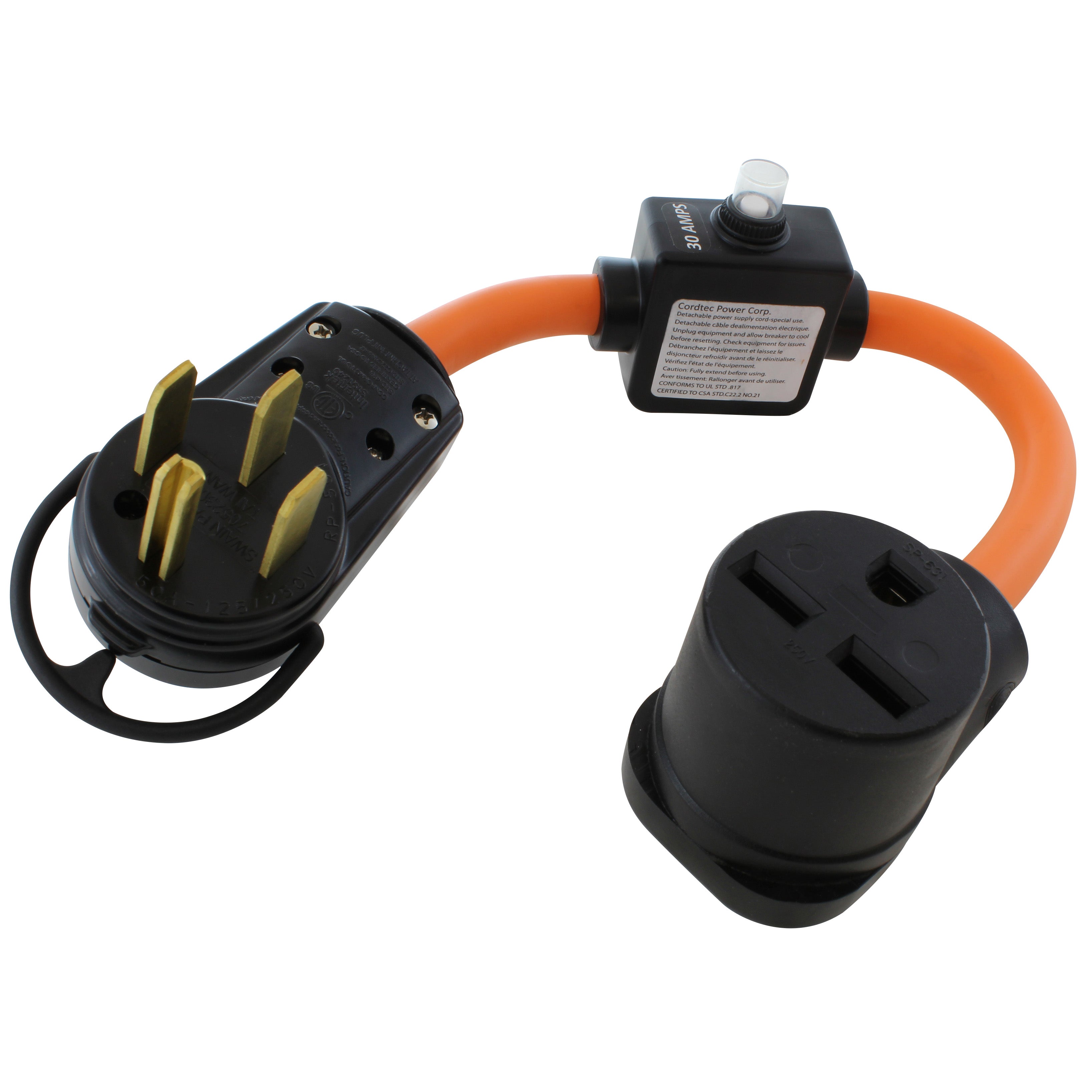 NEMA 14-50P to NEMA 6-30R with 30A Inline Circuit Breaker