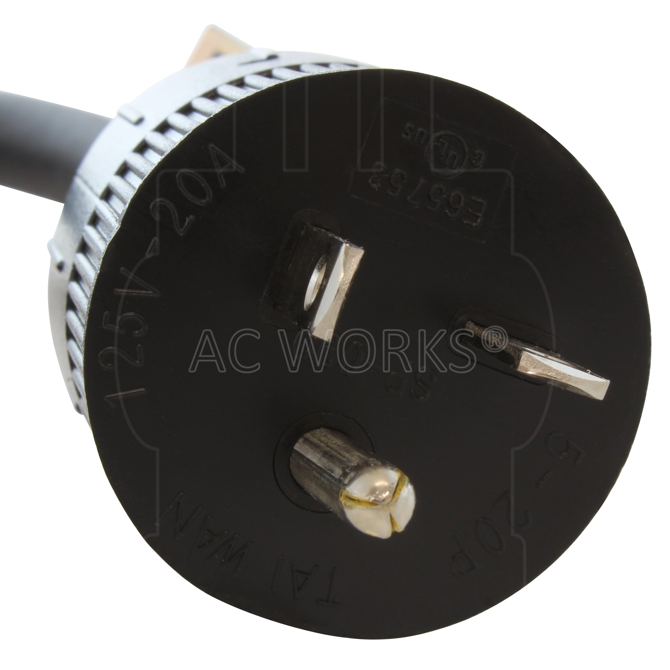 AC WORKS® [S520L520-012] 1FT NEMA 5-20P 20A 125V Plug to Locking 20 Amp L5-20R Female Connector