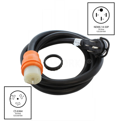AC WORKS® [TE1450] 50A Generator Transfer Switch Power Cord With Power Indicator
