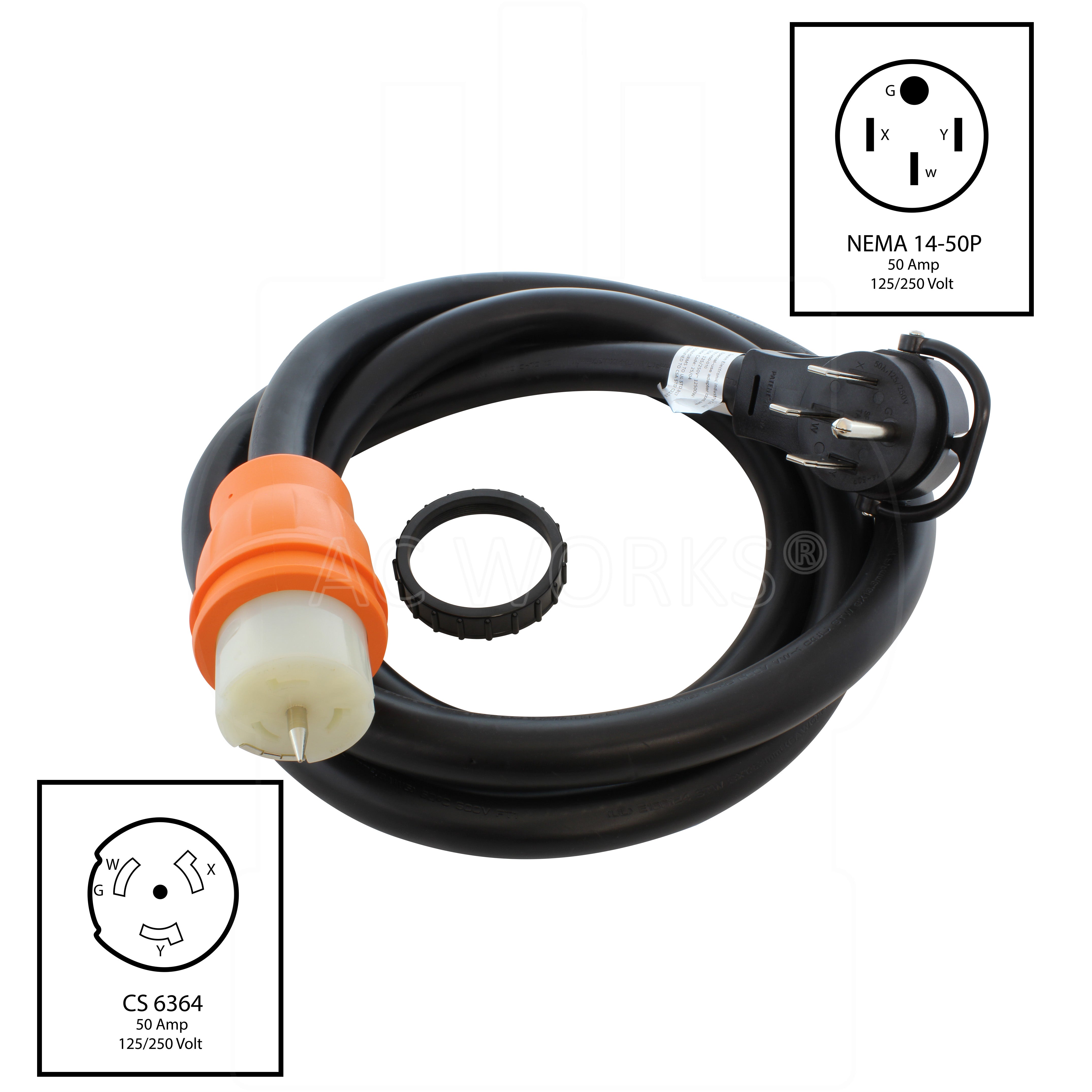 AC WORKS® [TE1450] 50A Generator Transfer Switch Power Cord With Power Indicator