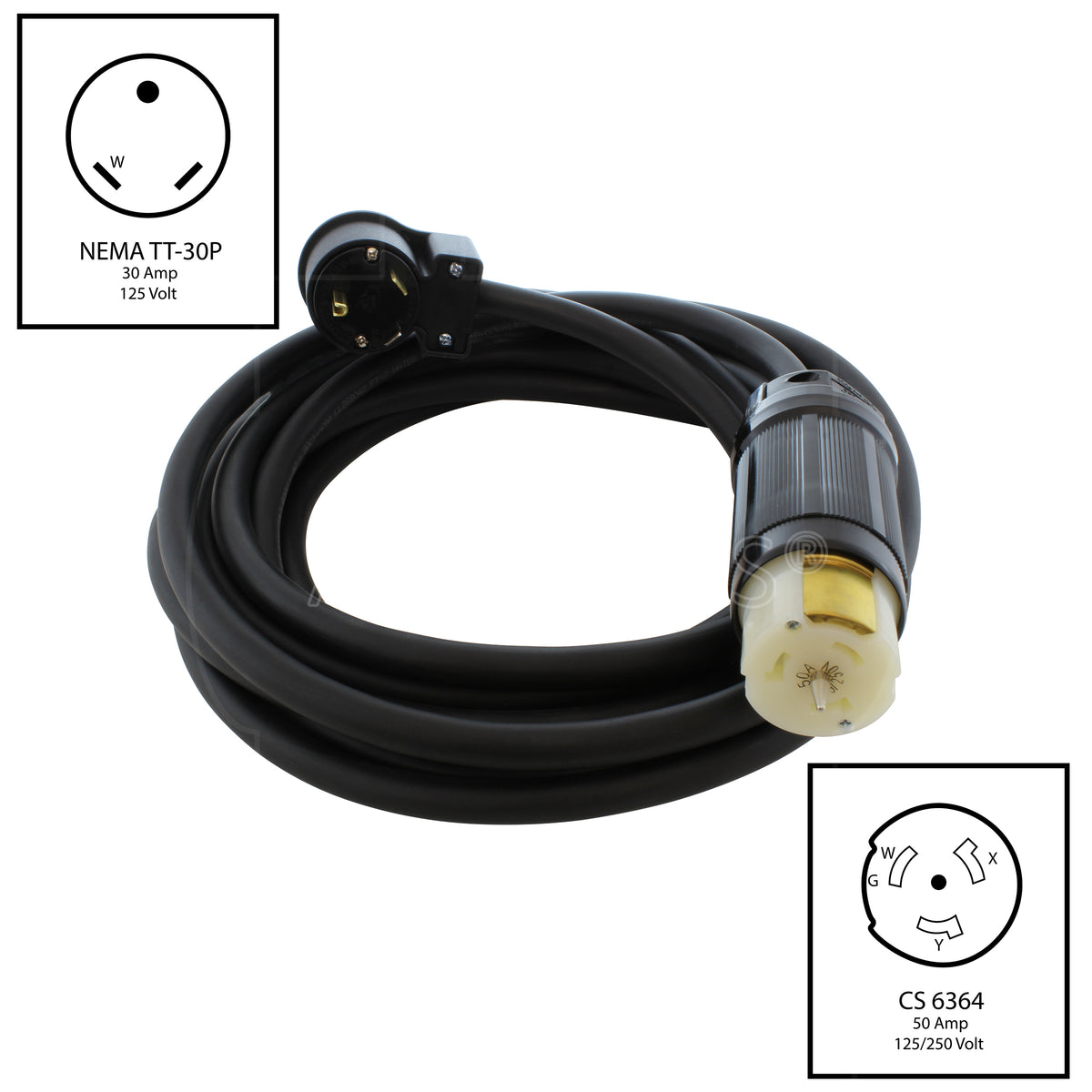 AC WORKS® [TETT] Temporary Power RV 30A TT-30P Plug to CS6364 50A Lock ...