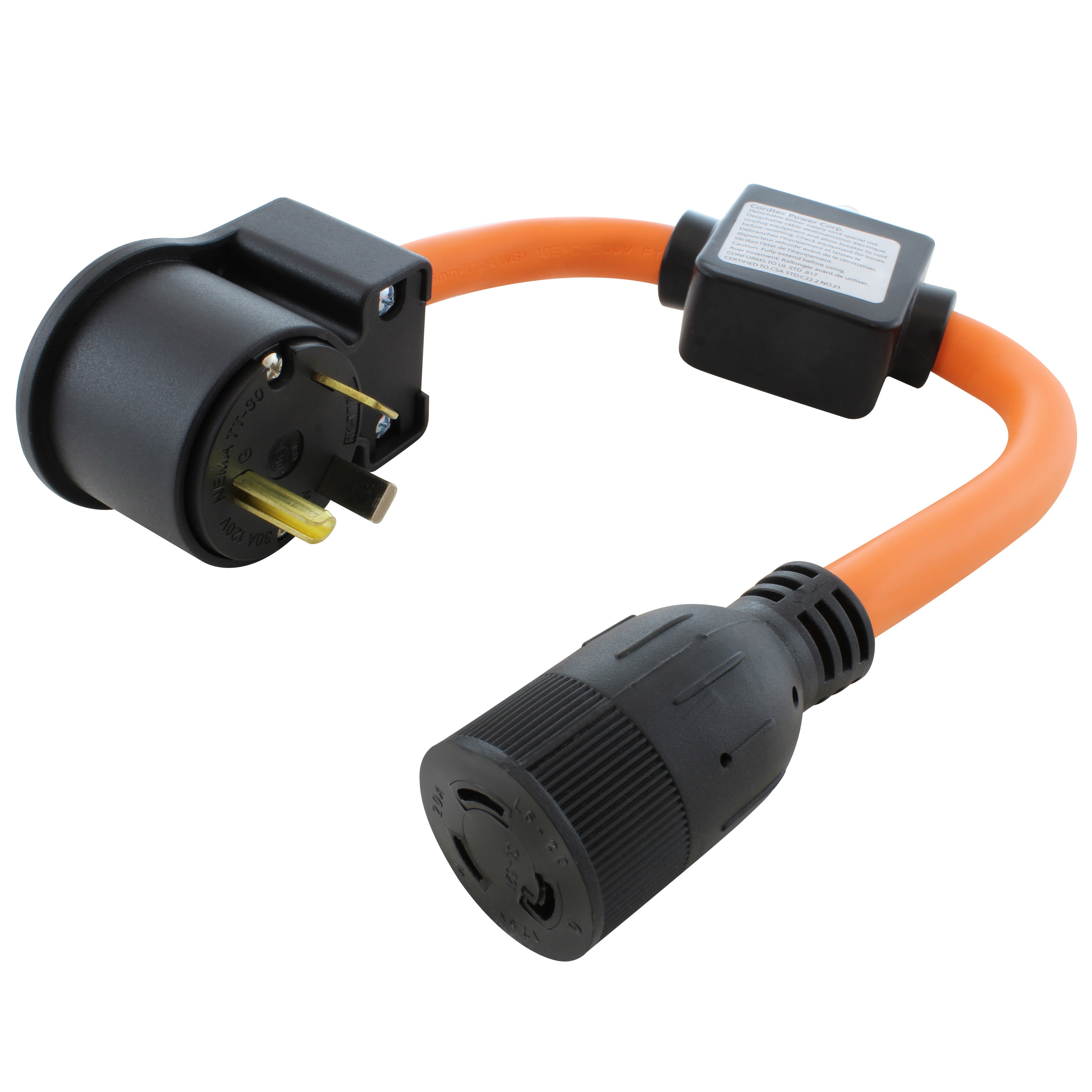 NEMA TT-30P to NEMA L5-20R With 20 Amp Inline Breaker