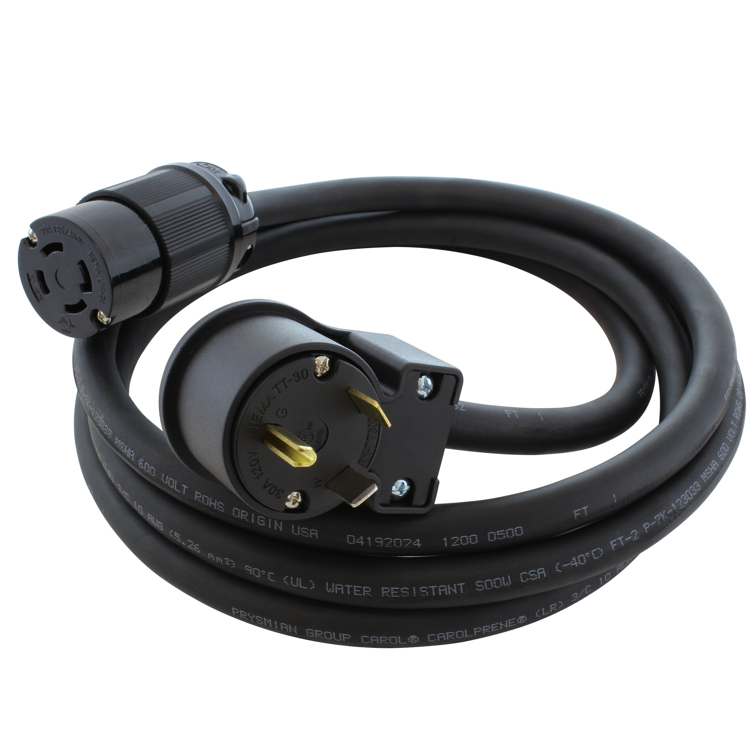 AC WORKS® [TT30L1430] 30A 125V NEMA TT-30P to NEMA L14-30R Rubber Extension Cord
