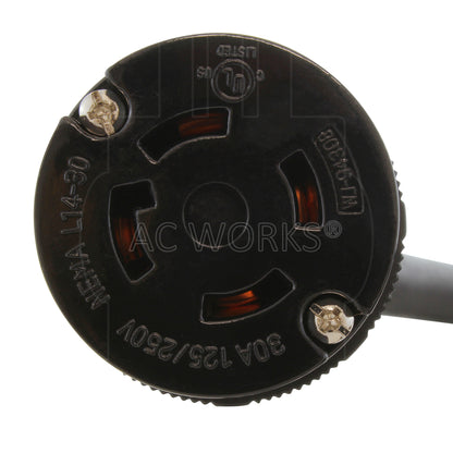 AC WORKS® [TT30L1430] 30A 125V NEMA TT-30P to NEMA L14-30R Rubber Extension Cord