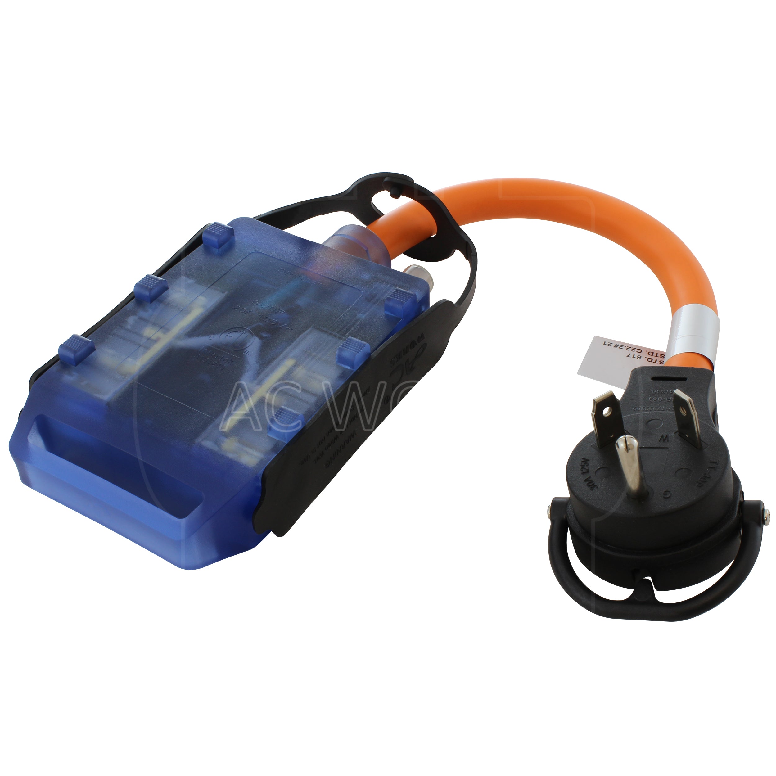 AC WORKS® [TTCBF520] 1.5FT TT-30P  RV 30A Plug to (4) Home Outlets with 20A Breaker