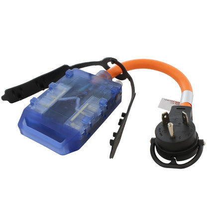 AC WORKS® [TTCBF520] 1.5FT TT-30P  RV 30A Plug to (4) Home Outlets with 20A Breaker