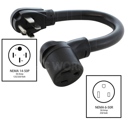 AC WORKS® [WD1450650-018] 1.5FT 50A RV/ Range/ Generator 14-50 Plug to 6-50R 50A 250V Welder Adapter