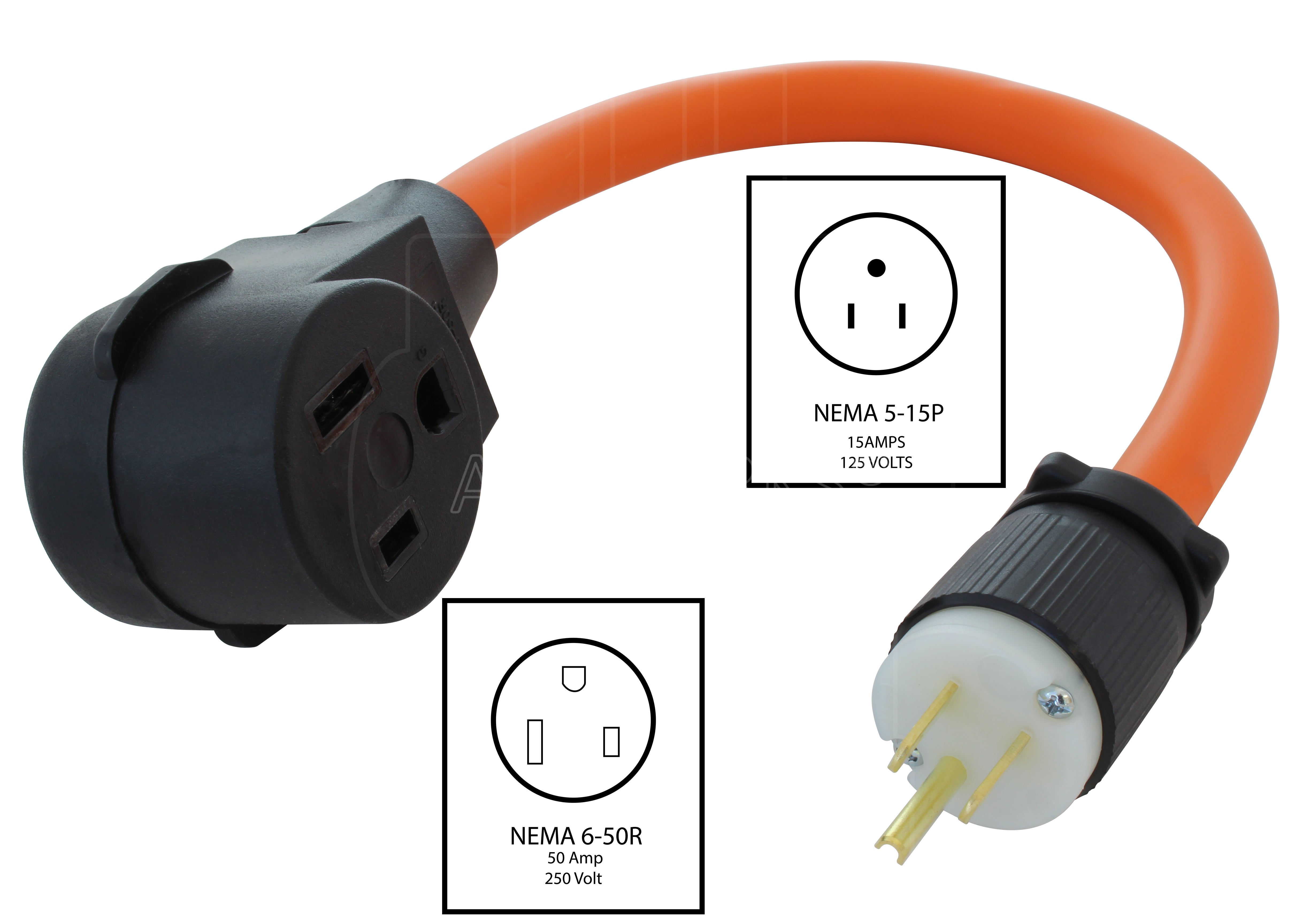 NEMA 5-15P to NEMA 6-50R welder adapter