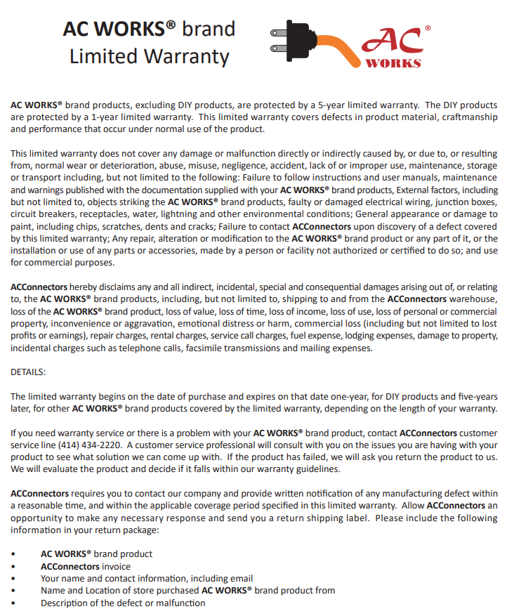 AC Works Limited Warranty