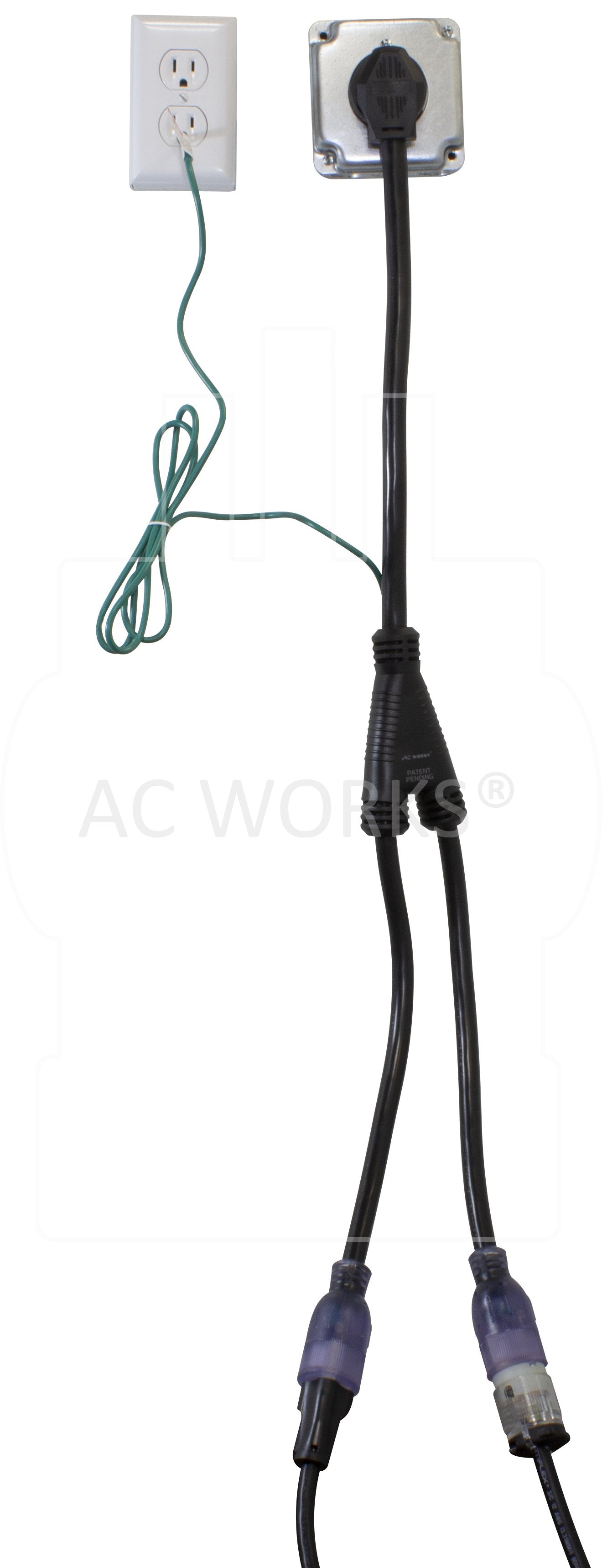 AC WORKS® [1050Y520-036] 50A 125/250V NEMA 10-50 3-Prong Old Style Range/Welder Plug to Two NEMA 5-20 Household Connections