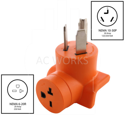 AC WORKS® [AD1030620] 3-Prong Dryer Outlet to 6-20 20A 250V HVAC Female Adapter