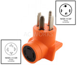 AD1430L1430, NEMA 14-30P to NEMA L14-30R, 1430 male plug to L1430 female connector, 4-prong dryer plug to 4-prong locking female connector