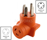 NEMA 14-30P to NEMA L6-20R, 1430 plug to L620 connector, 4-prong dryer plug to 3-prong locking connector, dryer plug to industrial connector