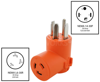 NEMA 14-30P to NEMA L6-30R 30A 250V adapter