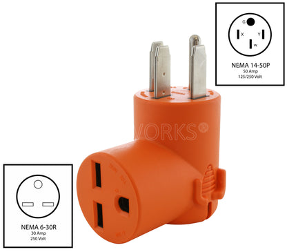 AC WORKS® [AD1450630] Range/RV/Generator 14-50P Plug to 6-30R 30 Amp 250 Volt HVAC Female Adapter