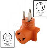 NEMA 6-50P to NEMA 10-30R, 650 male plug to 1030 female connector, 60 amp welder plug to 3-prong dryer connector