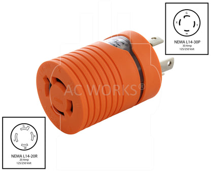 NEMA L14-30 30A male plug to NEMA L14-20 20A female connector