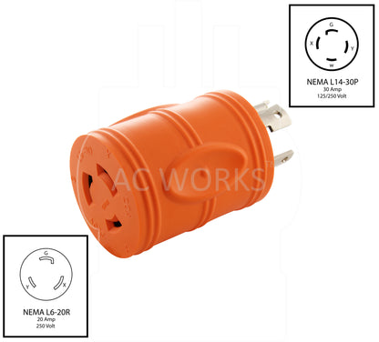 NEMA L14-30P to NEMA L6-20R 20A 250V locking adapter