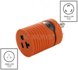 AC WORKS® 3-Prong Locking NEMA L5-20P Plug to Household T-Blade Adapter