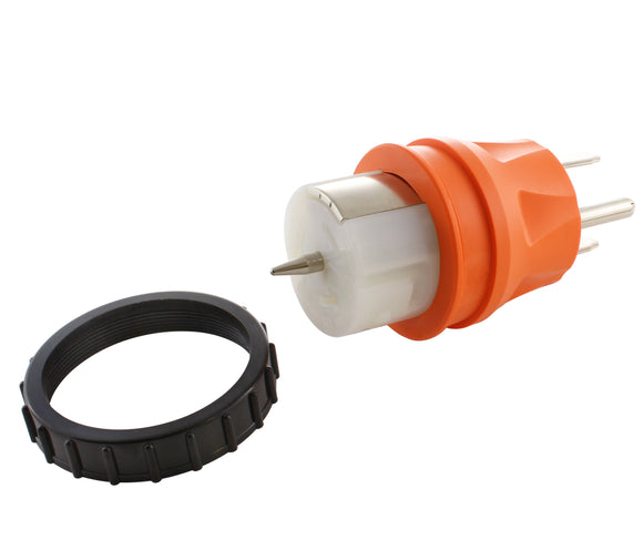 transfer switch adapter, orange adapter, locking adapter, emergency power adapter, adapter with threaded ring