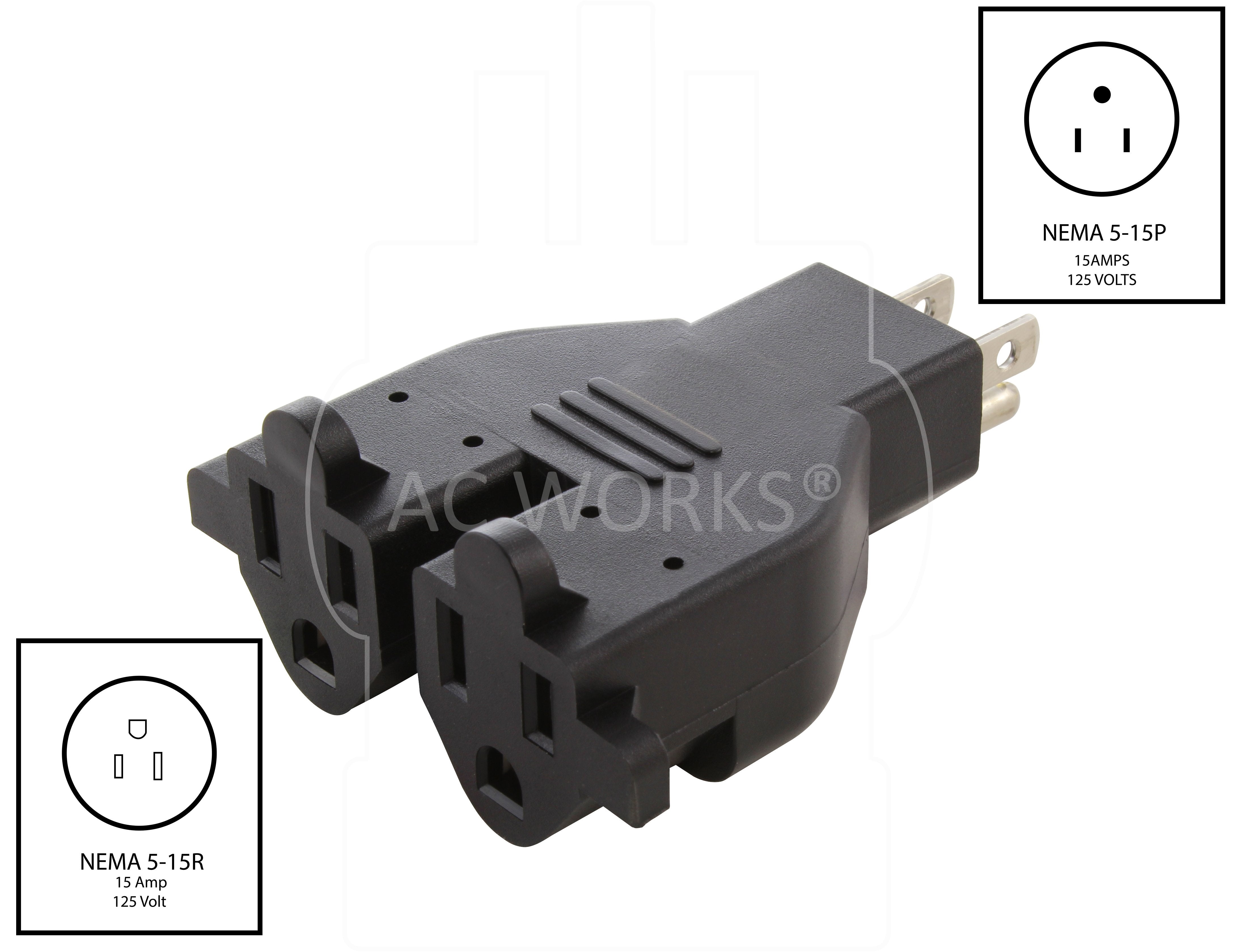 AC WORKS® [ADV104] 3-Prong Heavy-Duty V-DUO Household Outlets Adapter