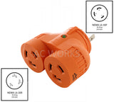 NEMA L6-30P to 2 NEMA L6-30R, L630 plug to 2 L630 connectors, multi outlet adapter, industrial adapter