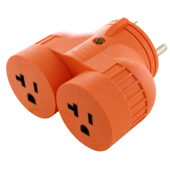 V-DUO adapter, multi outlet RV/generator adapter, orange adapter, AC WORKS, AC Connectors