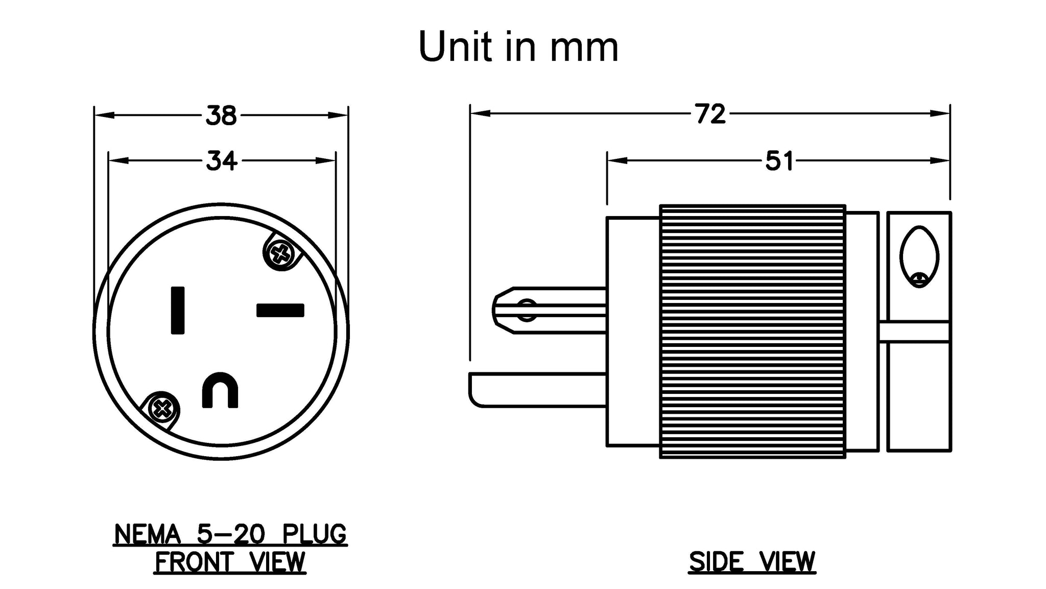 AC WORKS® NEMA 5-20P 20A 125V Straight-blade Plug with UL, C-UL Approval –  AC Connectors