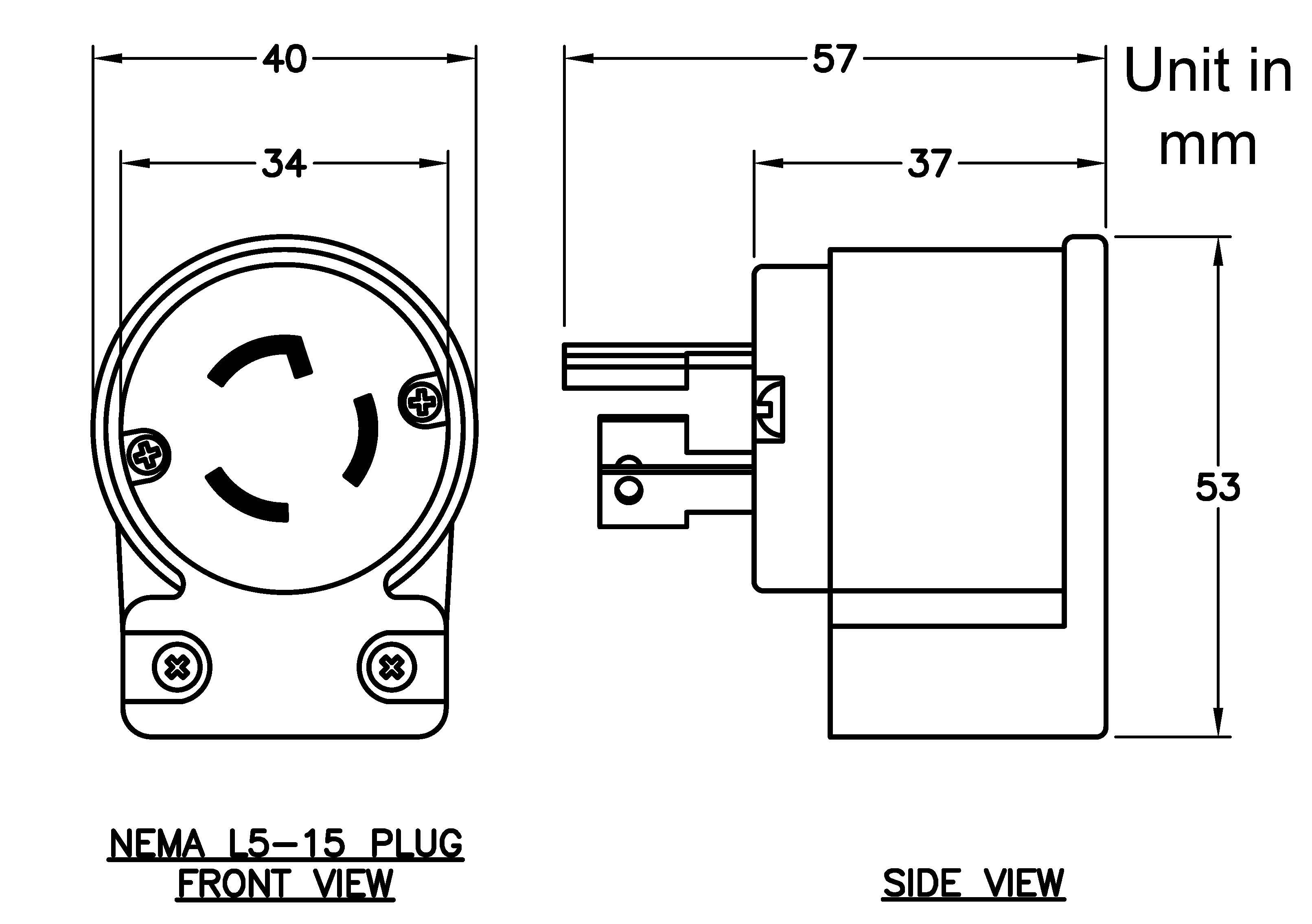 AC WORKS® NEMA L5-15P 15A 125V 3-Prong All Angles Locking Plug UL