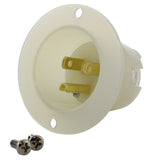 NEMA 5-15P male household inlet assembly in white/clear color without cover