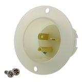 NEMA 5-20P male inlet assembly in white/clear color without cover