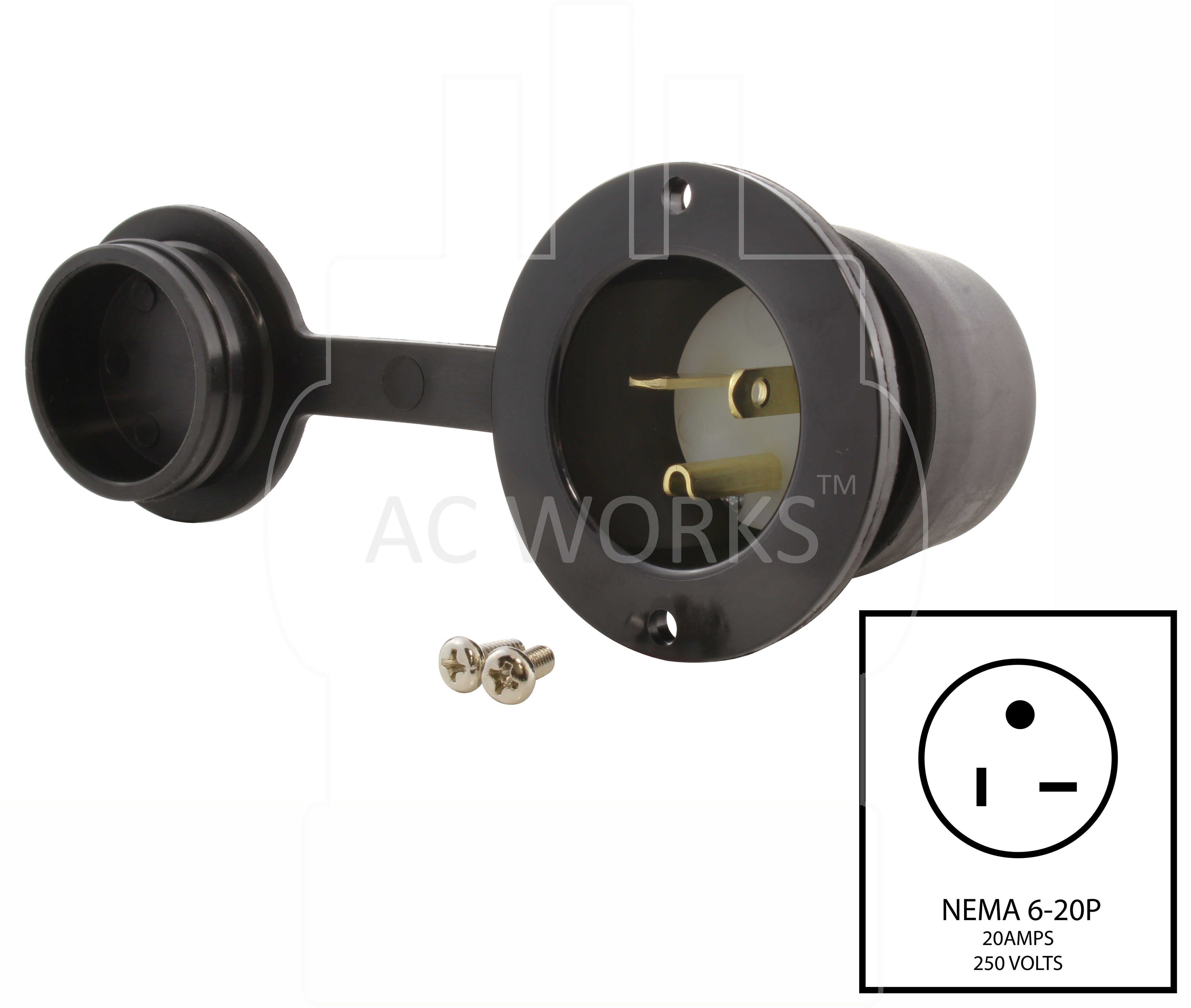 DIY NEMA 6-20P inlet, DIY 620 male inlet, DIY 20 amp straight blade power inlet, HVAC male inlet, power tool plug male inlet