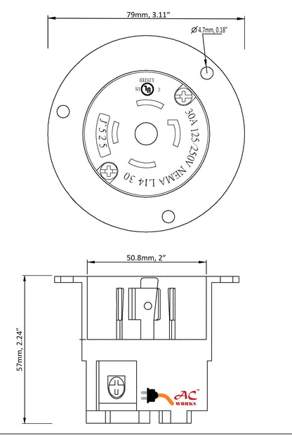 ASINL1430P-FC, flange inlet, industrial flange inlet, commercial flange inlet, AC Works, AC Connectors