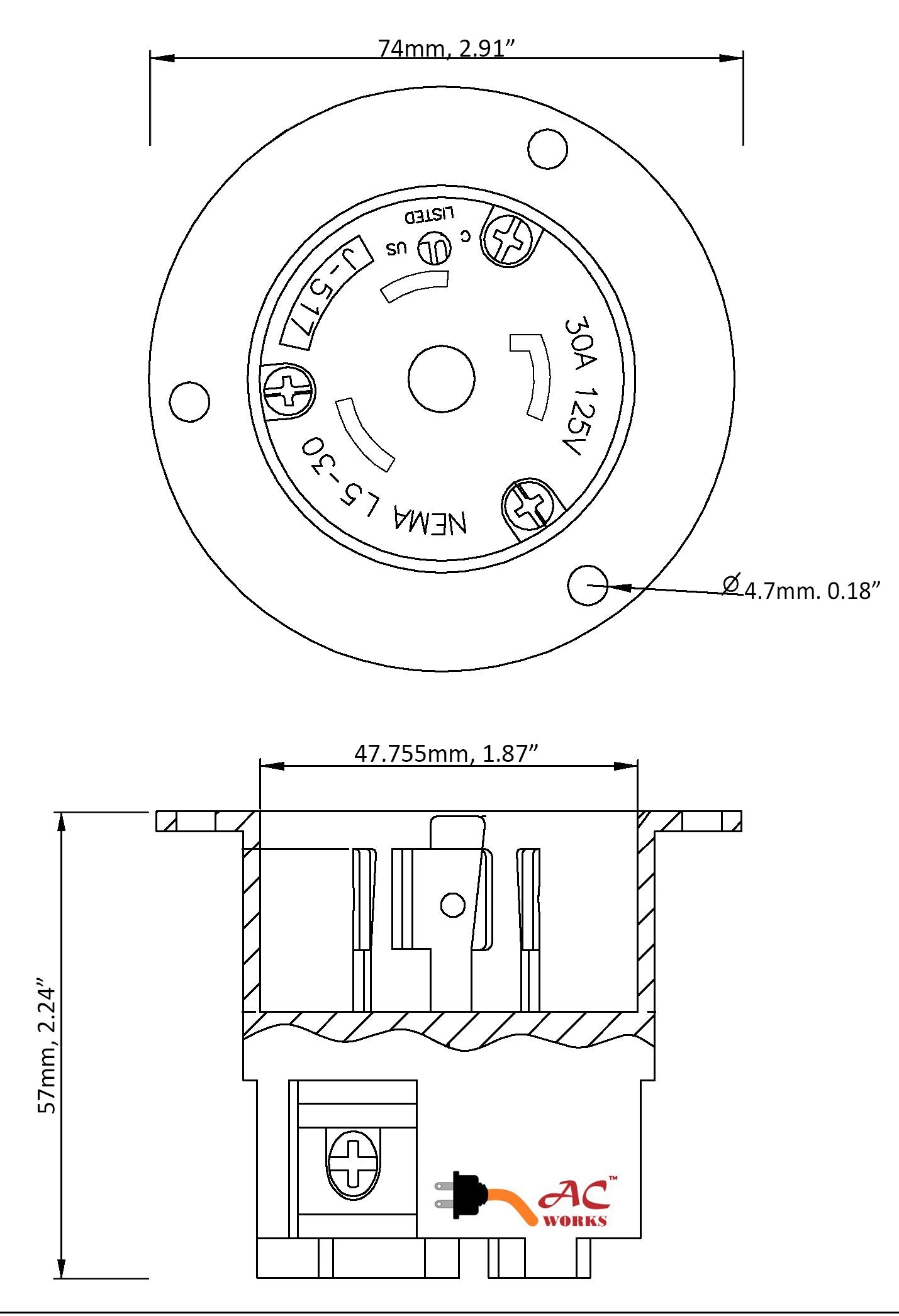 ASINL530P, industrial flange inlet, commercial flange inlet, locking 30 amp inlet, industrial grade, commerical grade