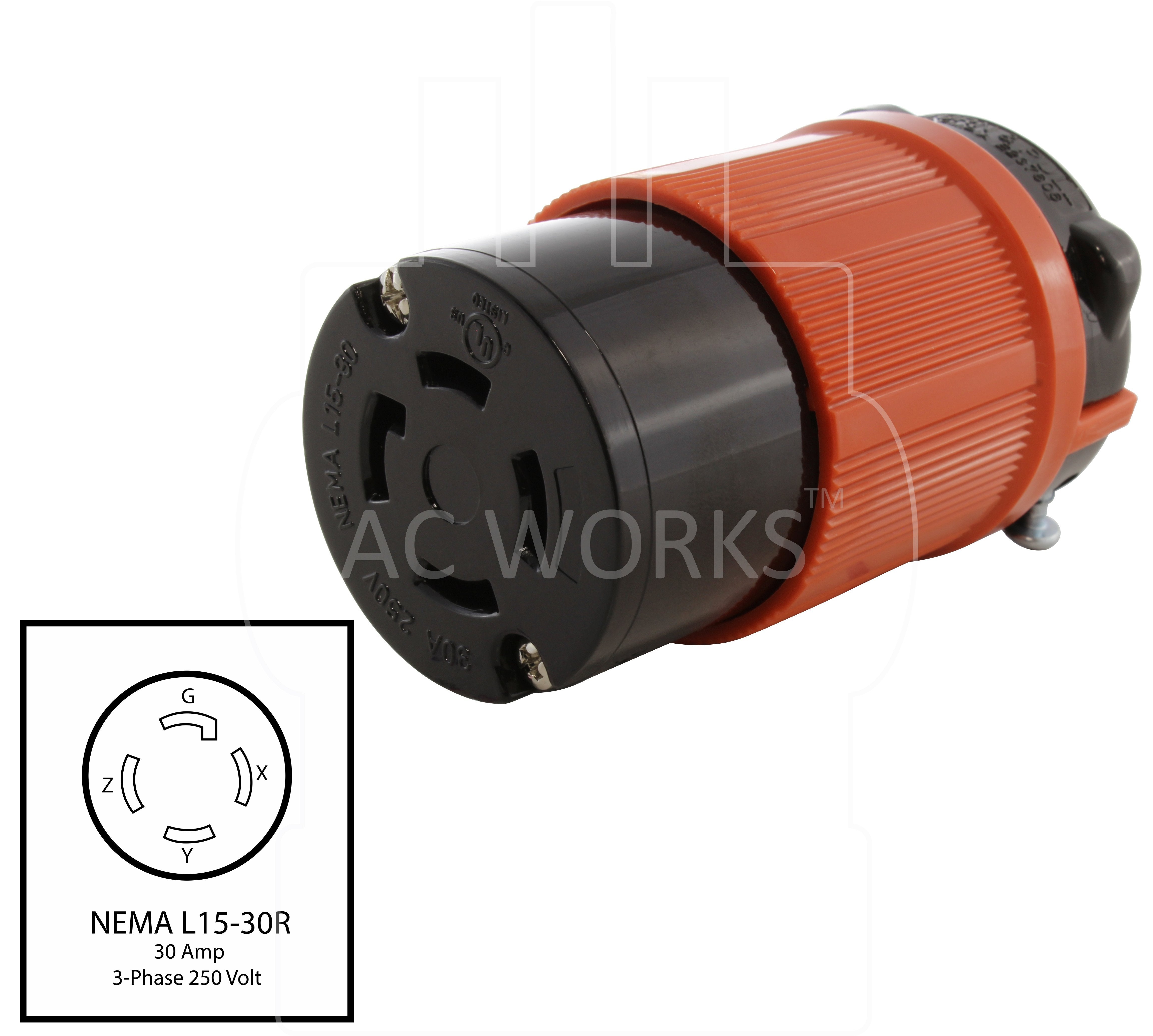 NEMA L15-30R 30 amp 250 volt 3-phase female connector assembly