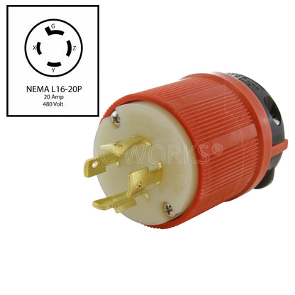 NEMA L16-20P male plug assembly