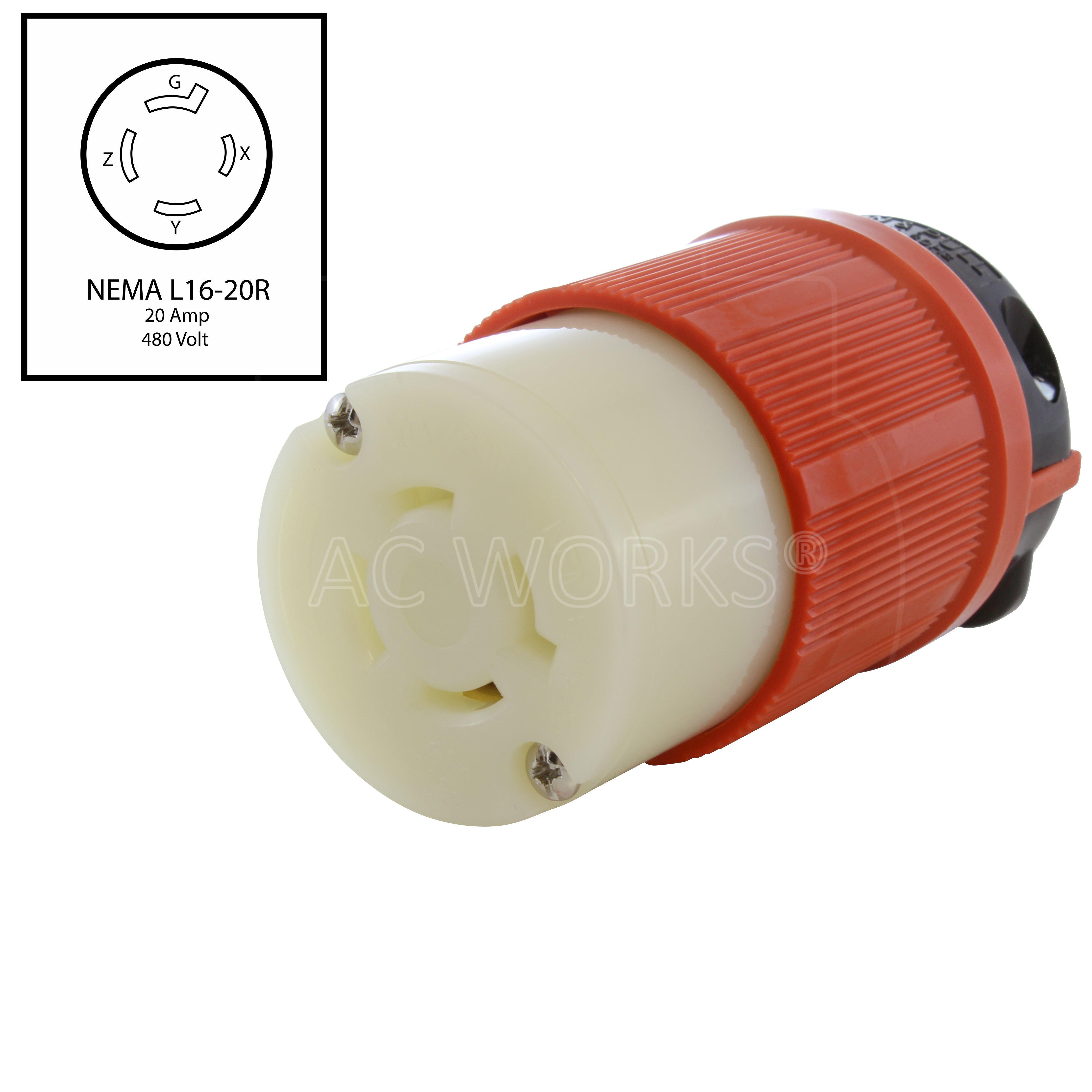 NEMA L16-20R 4-prong female connector