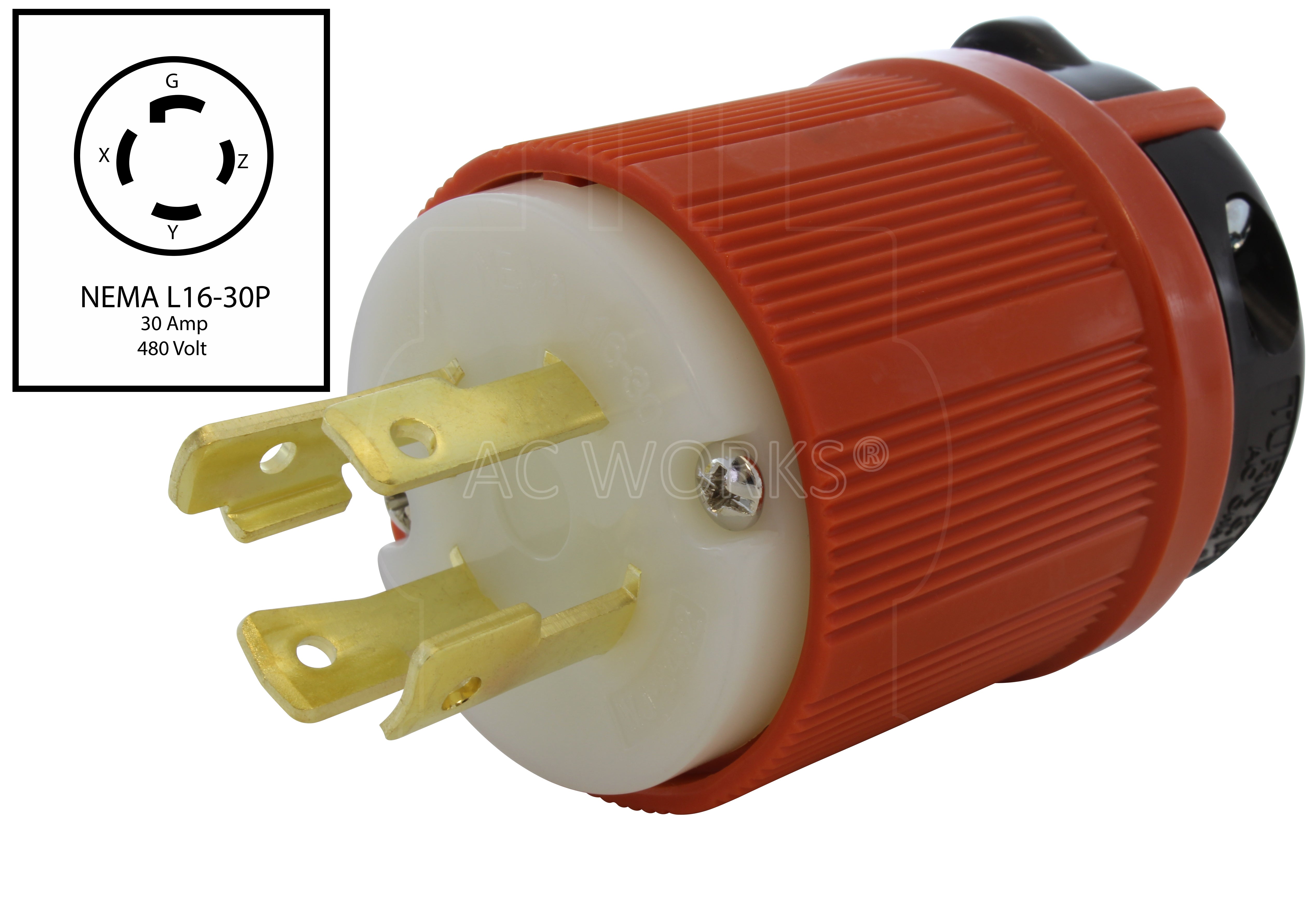 NEMA L16-30P 30A 3-phase 30A 480V 4-prong plug