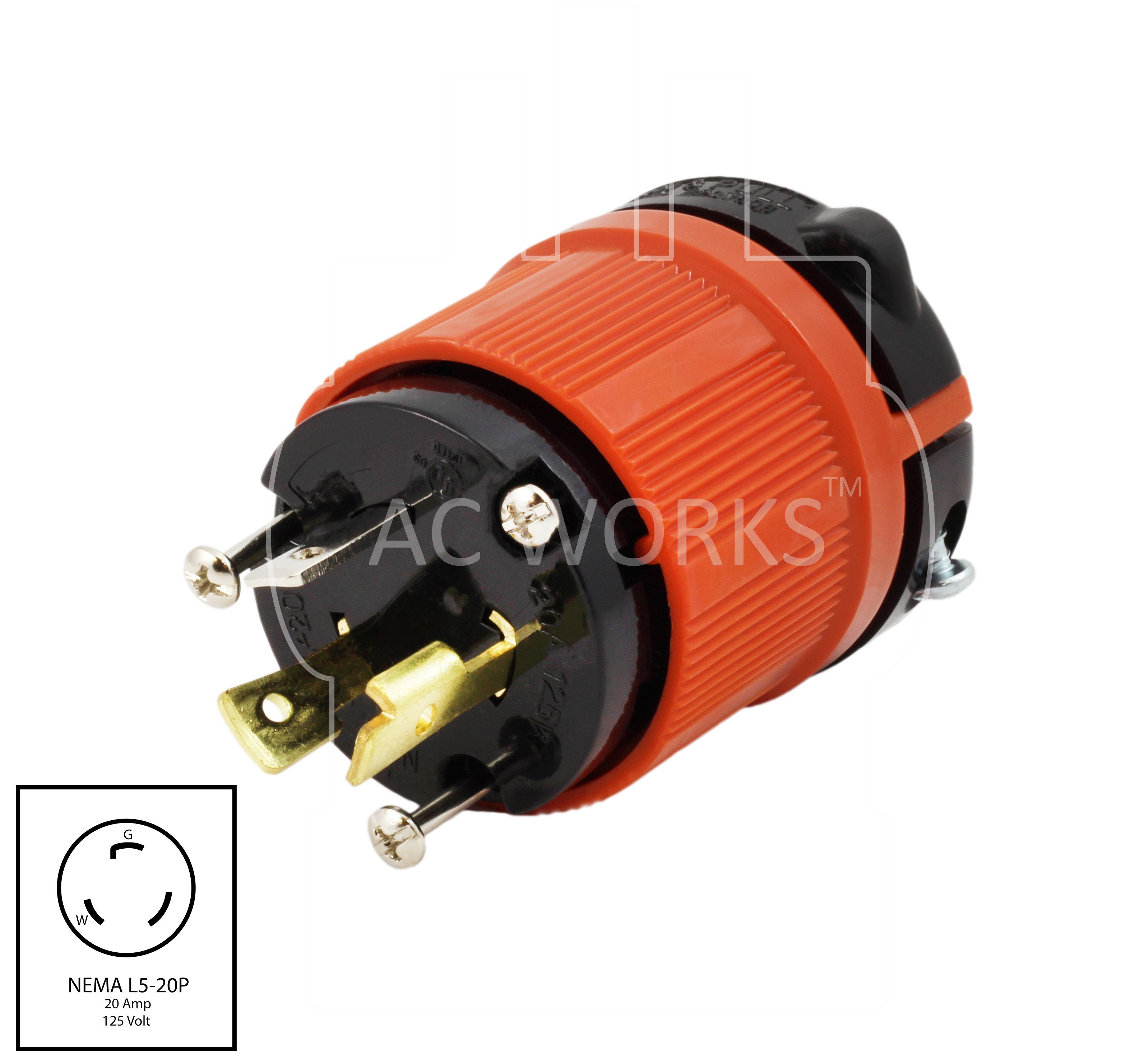 AC Works, AC Connectors, NEMA L5-20P, L520 plug assembly