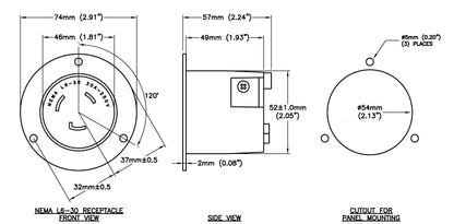 AC WORKS® [ASOUL630R] 30A 250V L6-30R Flanged Outlet UL and C-UL Listed