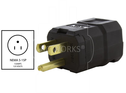 AC WORKS® [ASQ515P] NEMA 5-15P 15A 125V Clamp Style Square Household Plug with UL, C-UL Approval