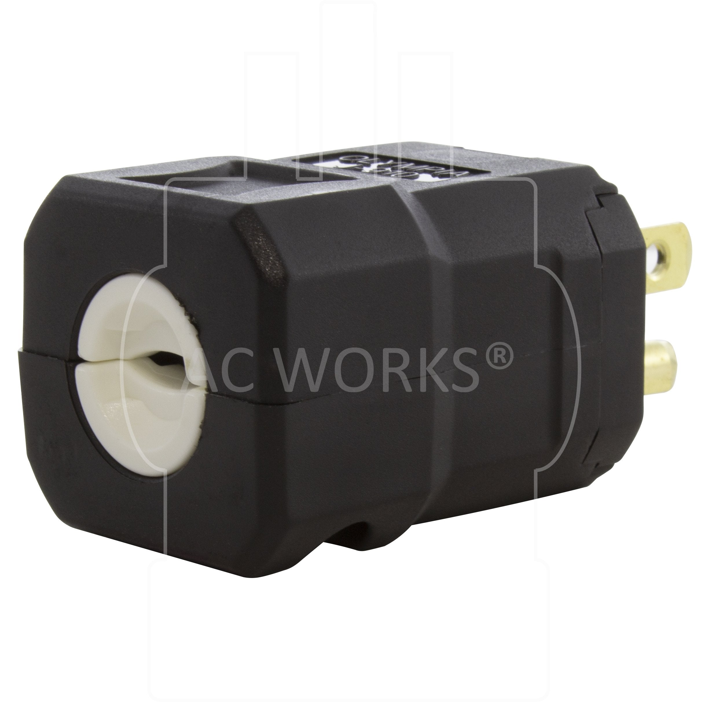 AC WORKS® [ASQ515P] NEMA 5-15P 15A 125V Clamp Style Square Household Plug with UL, C-UL Approval