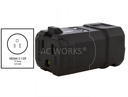 AC WORKS® [ASQ515R] NEMA 5-15R 15A 125V Clamp Style Square Household Female Connector with UL, C-UL Approval